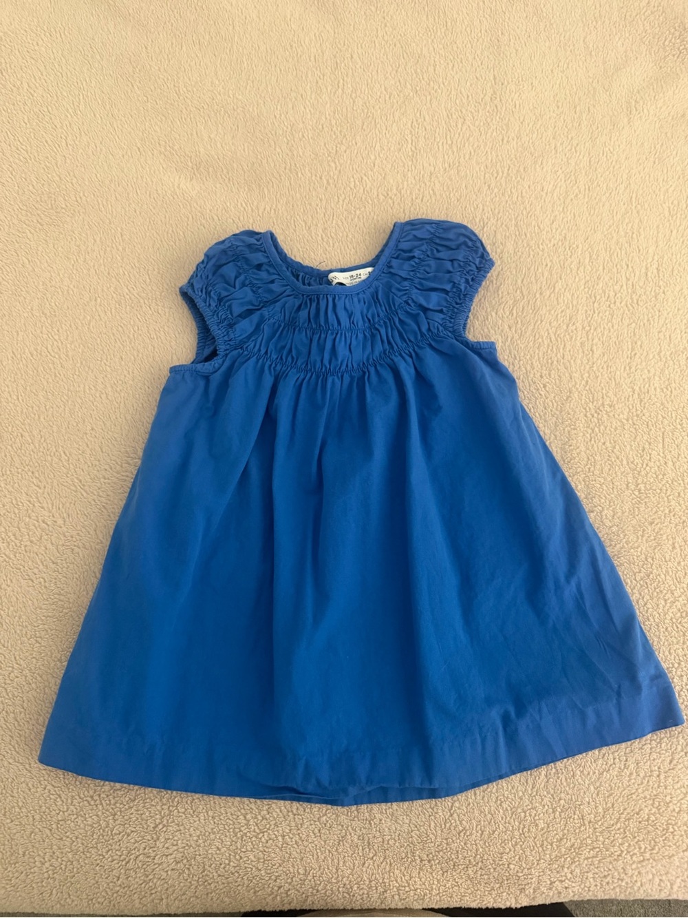Zara Girls Blue Smocked Cap-Sleeve Dress 24